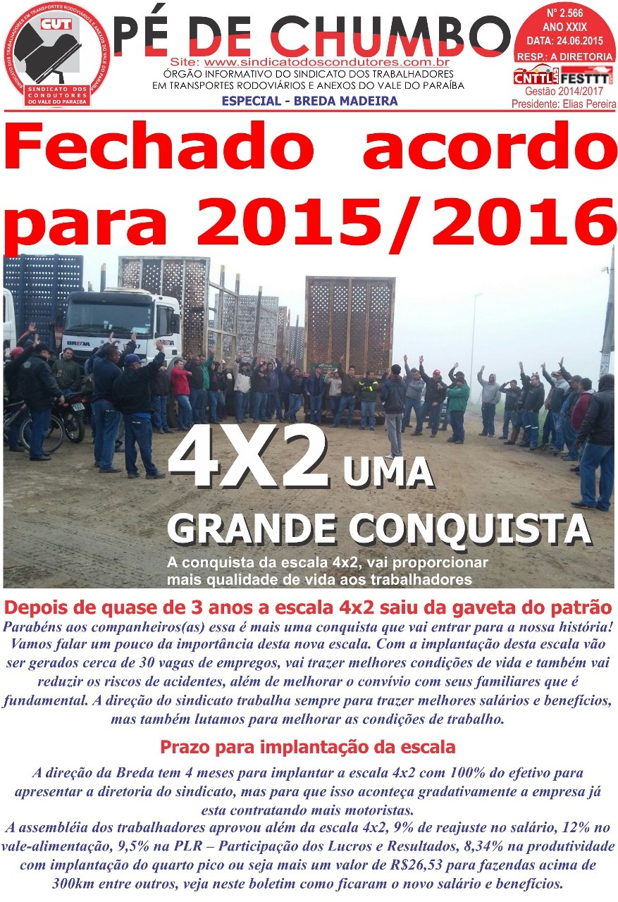 Boletim Pé de Chumbo - Fechado acordo para 2015/2016 - 24/06/2015