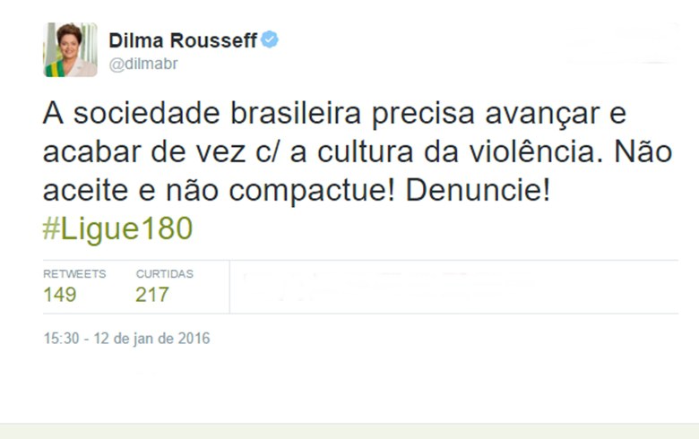 Imagem de Dilma: “O aumento da conscientização sobre a violência contra a mulher ajuda a combater a violência