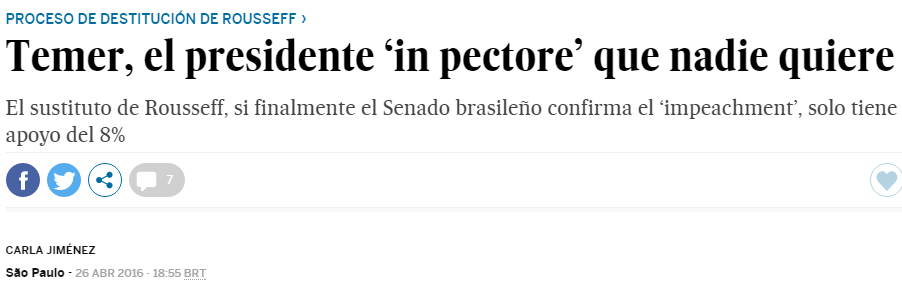 Imagem de El País: “Temer é o presidente que ninguém quer”