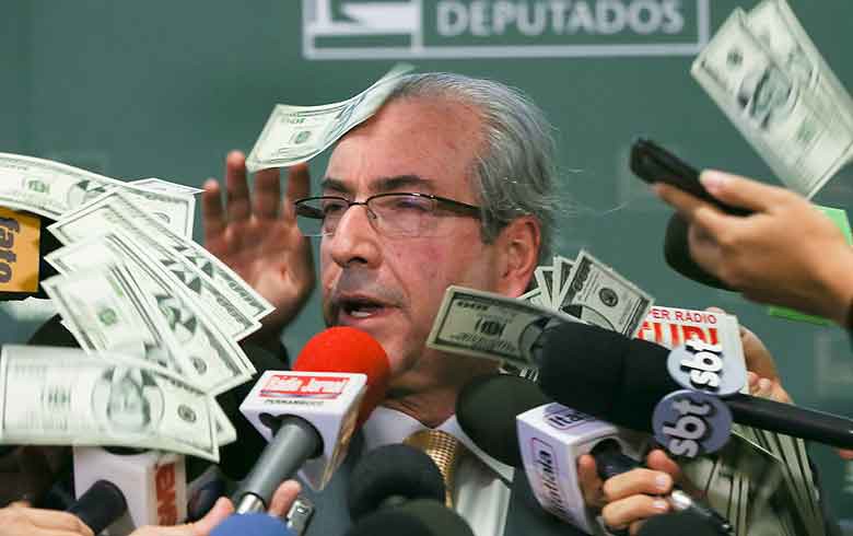 Imagem de Em protesto na Câmara, Cunha recebe “chuva de dólares” 
