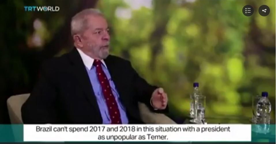 Imagem de Lula à TV turca: “O povo precisa escolher seu Presidente da República pelo voto direto”