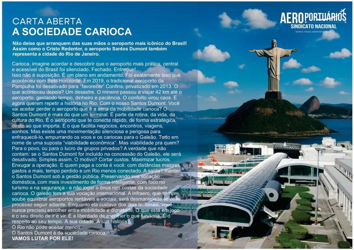 Imagem de Aeroportuários farão ato em defesa do Aeroporto Santos Dumont no dia 6 de junho