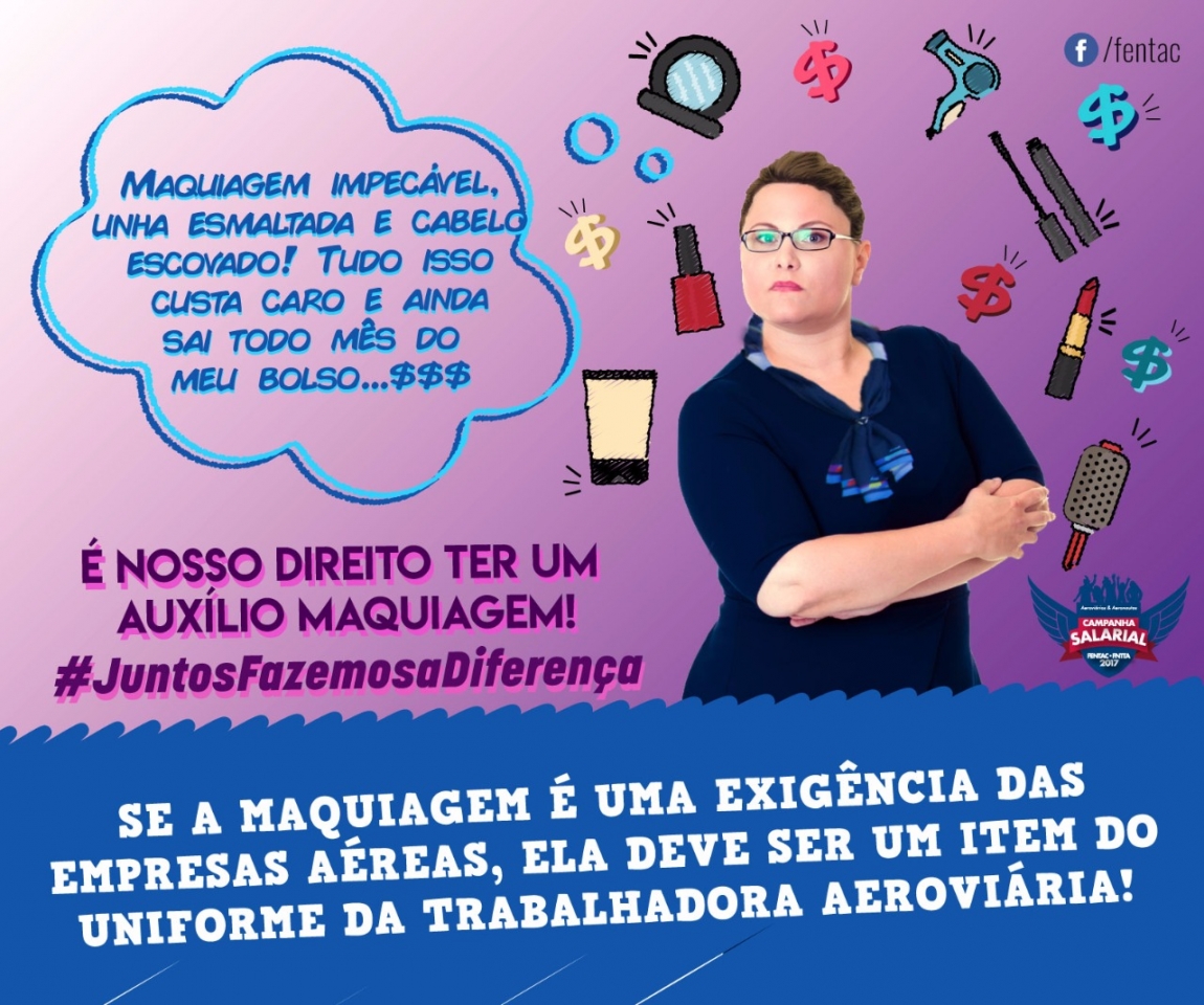 Imagem de FENTAC divulga Campanha nas redes sociais em defesa do auxílio maquiagem para Aeroviária