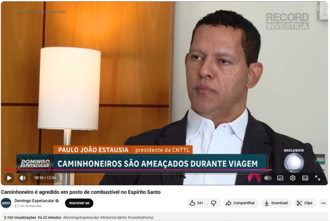 Imagem de Paulinho defende mais Pontos de Parada e Descanso com incentivo do governo em entrevista ao Domingo Espetacular 
