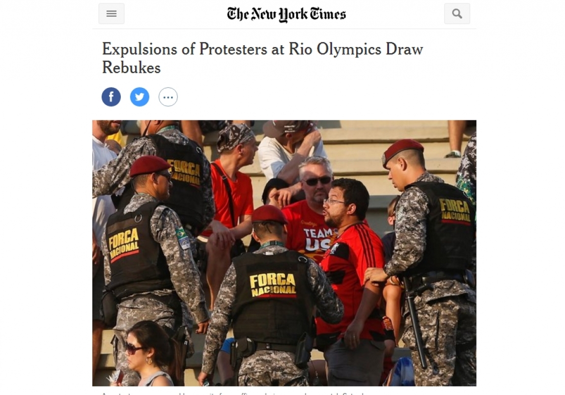 Imagem de NYT:Expulsão de manifestantes nos Jogos Olímpicos é repressão
